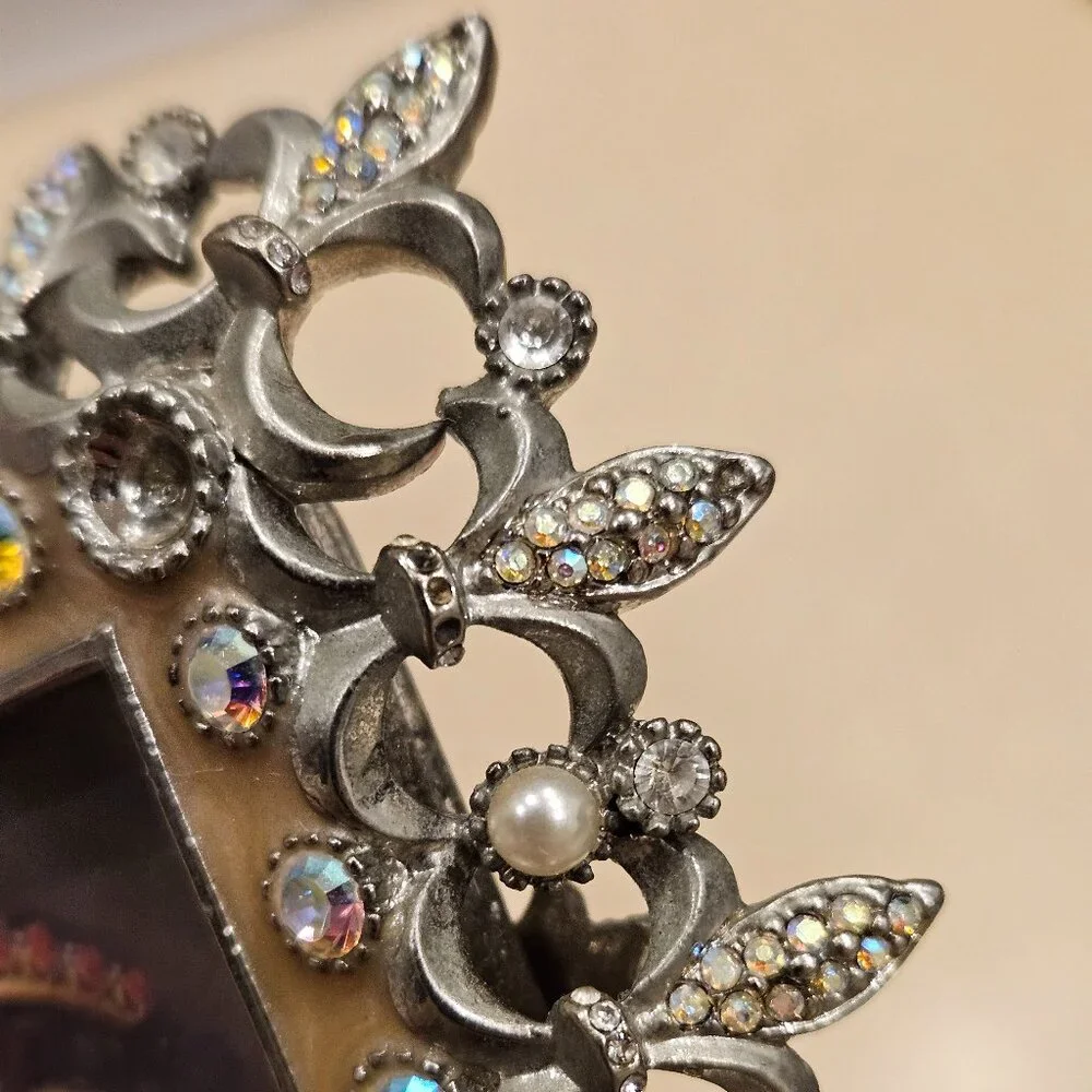 RARE JAY STRONGWATER 4x4 FLEUR DE LIS TIARA SCROLL CRYSTAL JEWELED ENAMEL FRAME